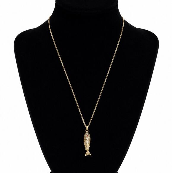 Unbranded Jewelry - Gold Plated Metal Swinging Fish Pendant Necklace, Cable Chain, Animal Theme